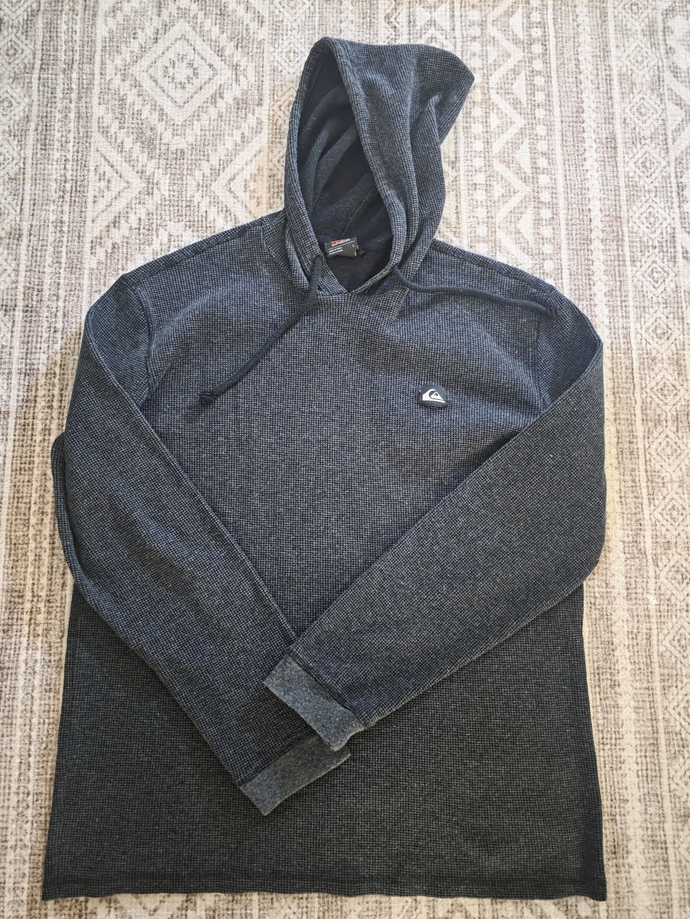Quiksilver Men's Dark Charcoal Hooded thermal Long Sleeve Pullover